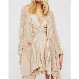 RARE Free People Beige Asymmetrical Waterfall Cardigan | Coastal Boho Grunge S